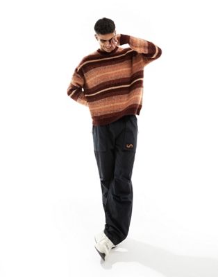 ASOS DESIGN oversized knitted brushed ombre stripe jumper in orange and red