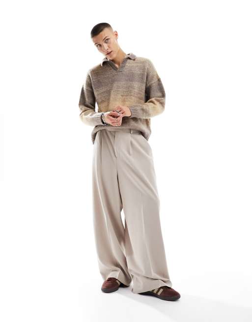 ASOS DESIGN oversized knitted brushed ombre stripe jumper in stone, 2 of 4