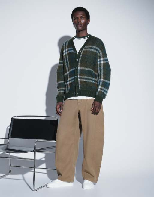 ASOS DESIGN oversized knitted brushed plaid cardigan in green, 5 of 5