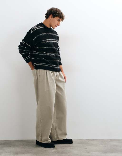 ASOS DESIGN oversized knitted brushed stripe jumper in black, 2 of 5