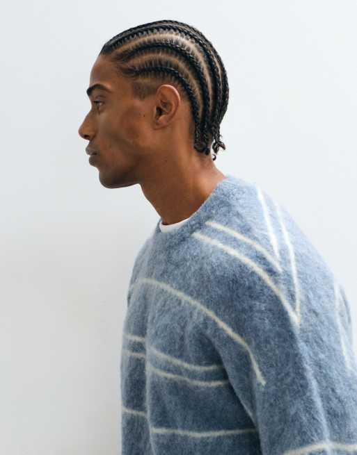 ASOS DESIGN oversized knitted brushed stripe jumper in blue, 2 of 5