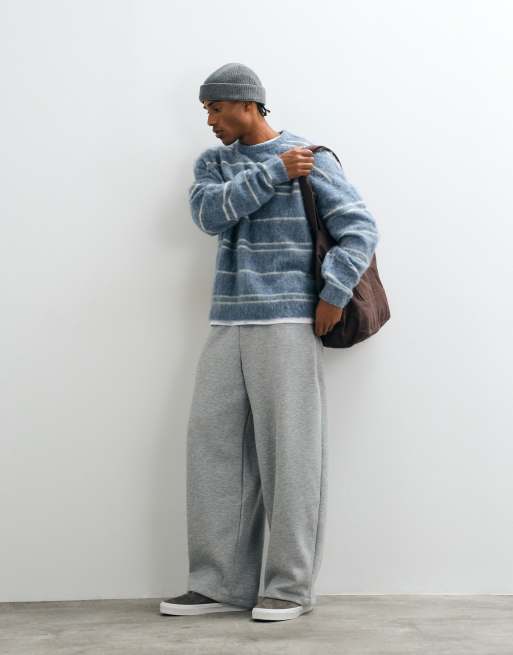 ASOS DESIGN oversized knitted brushed stripe jumper in blue, 3 of 5