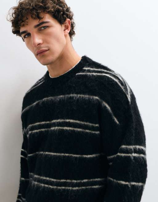 ASOS DESIGN oversized knitted brushed stripe sweater in black, 5 of 5