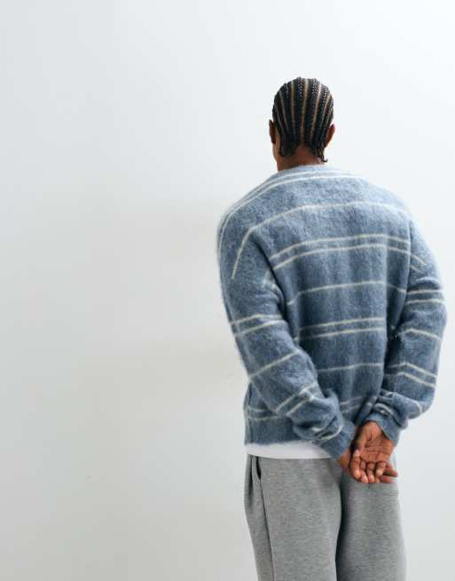 ASOS DESIGN oversized knitted brushed stripe sweater in blue, 4 of 5