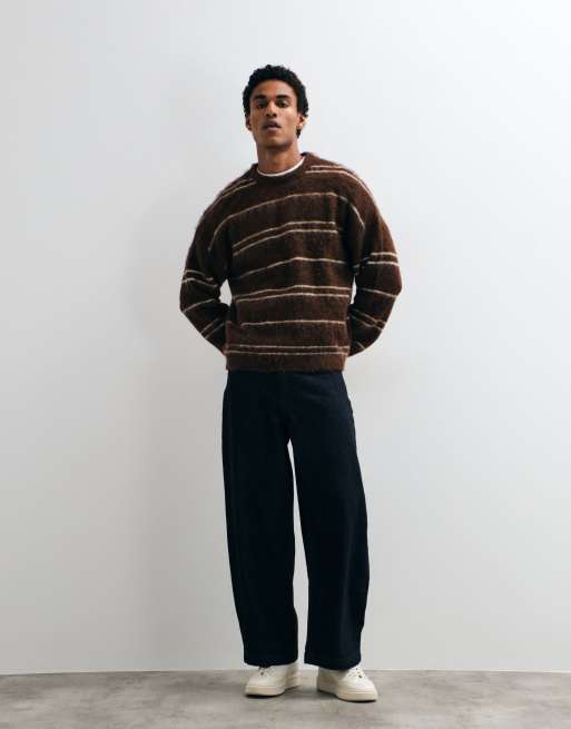 ASOS DESIGN oversized knitted brushed stripe sweater in brown, 2 of 5
