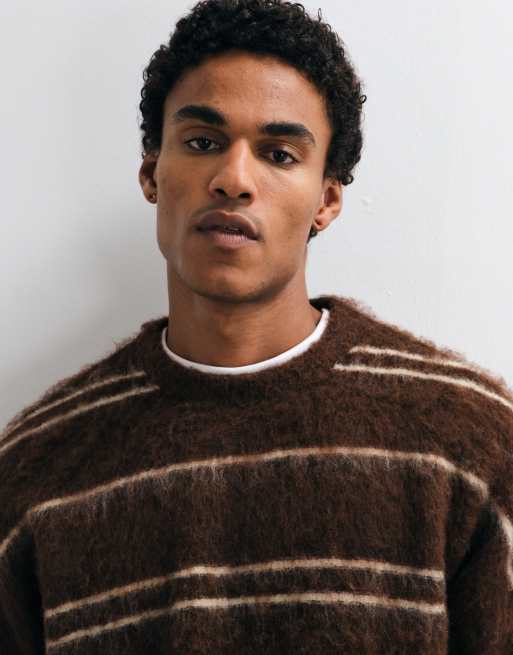 ASOS DESIGN oversized knitted brushed stripe sweater in brown, 3 of 5