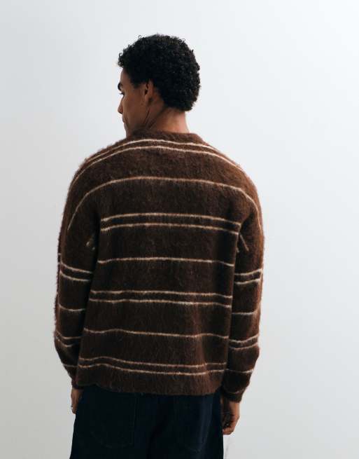 ASOS DESIGN oversized knitted brushed stripe sweater in brown, 5 of 5