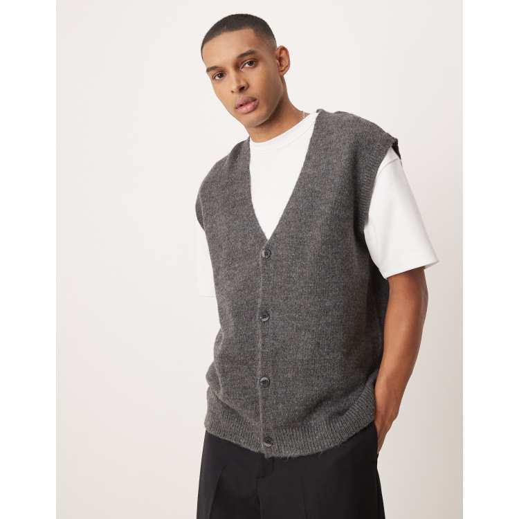 ASOS DESIGN oversized knitted button through vest in gray | ASOS
