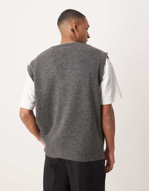 ASOS DESIGN oversized knitted button through vest in grey, 4 of 4