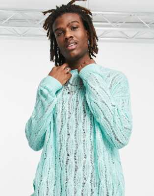 ASOS DESIGN oversized knitted cable jumper in blue - ASOS Price Checker