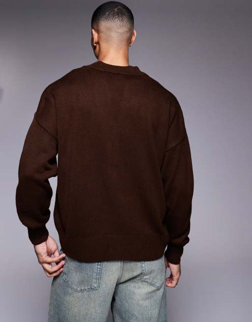 ASOS DESIGN oversized knitted cardigan in brown, 4 of 4