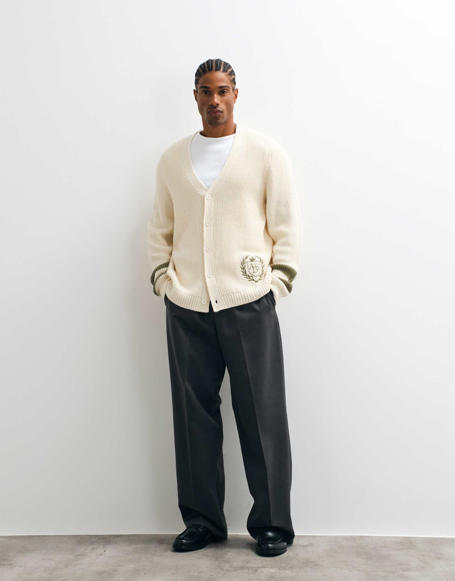 ASOS DESIGN oversized knitted cardigan in ecru with embroidery