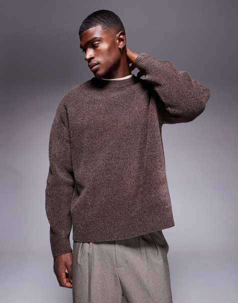 ASOS DESIGN oversized knitted chenille jumper in brown - view 1