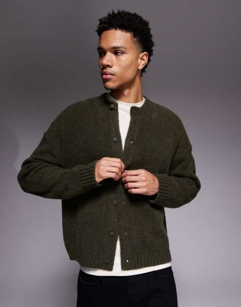 ASOS DESIGN oversized knitted crew neck cardigan in green
