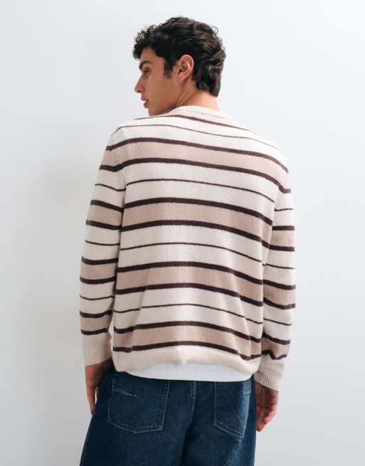 ASOS DESIGN oversized knitted crew neck jumper in fluffy stripe, 5 of 5