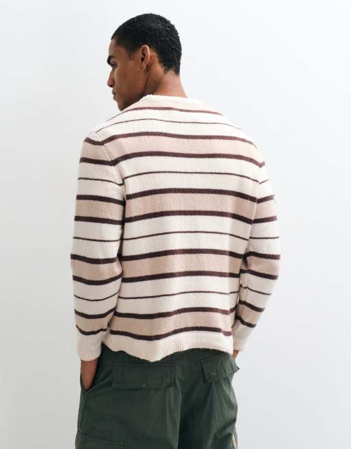 ASOS DESIGN oversized knitted crew neck sweater in fluffy stripe, 2 of 5