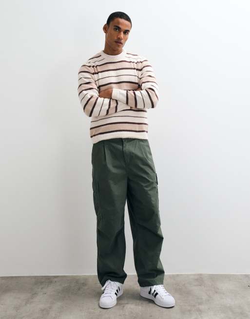 ASOS DESIGN oversized knitted crew neck sweater in fluffy stripe, 3 of 5