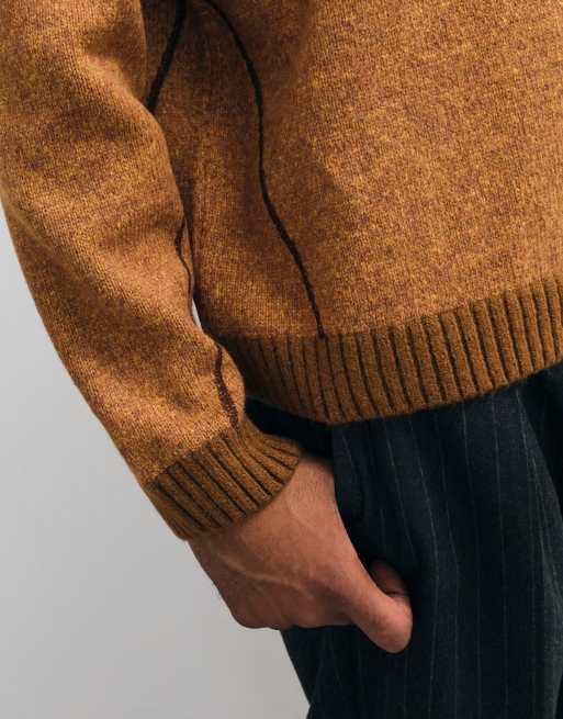 ASOS DESIGN oversized knitted crew neck sweater in tan with exposed seams, 4 of 5