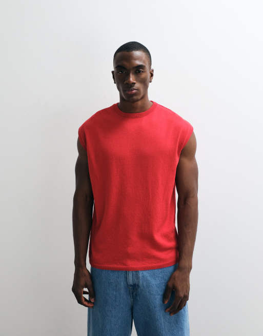 ASOS DESIGN oversized knitted crew neck vest in red, 4 of 5