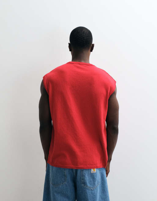 ASOS DESIGN oversized knitted crew neck vest in red, 5 of 5