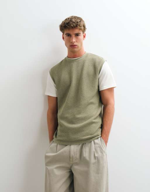 ASOS DESIGN oversized knitted crochet tank in khaki, 5 of 5