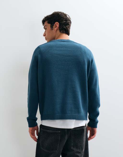 ASOS DESIGN oversized knitted cross-over crew jumper in black, 3 of 5