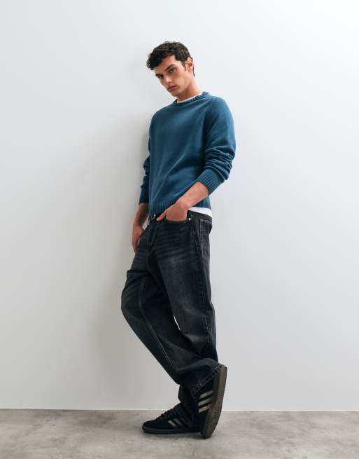 ASOS DESIGN oversized knitted cross-over crew jumper in black, 5 of 5