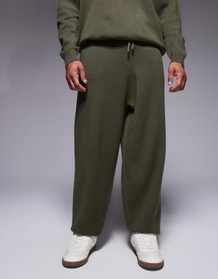 ASOS DESIGN ASOS DESIGN oversized knitted cuffed jogger in khaki-Green