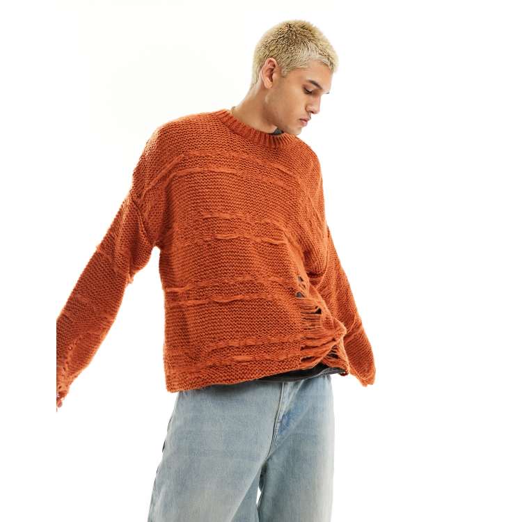 Orange deals distressed sweater