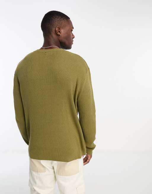 ASOS DESIGN oversized knitted essential rib jumper in khaki | ASOS