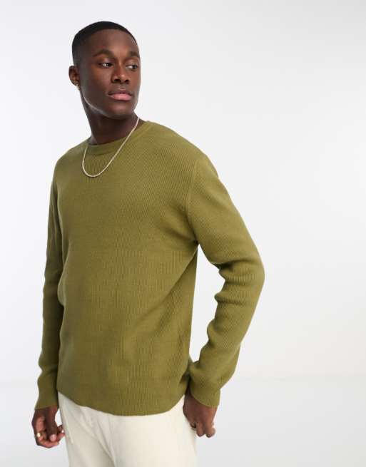 ASOS DESIGN oversized knitted essential rib jumper in khaki | ASOS