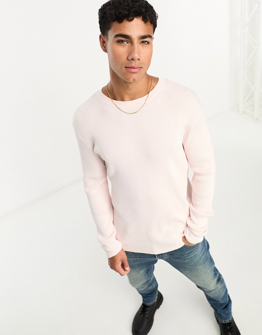 ASOS DESIGN oversized knitted essential rib jumper in light pink