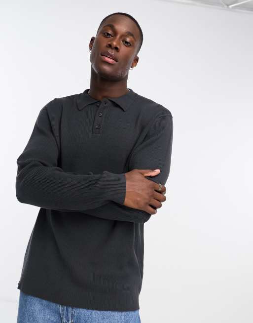 ASOS DESIGN oversized knitted essential rib polo jumper in