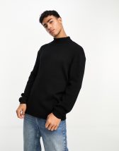 ASOS DESIGN oversized fisherman rib roll neck jumper in charcoal