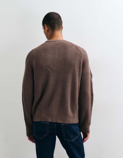 ASOS DESIGN oversized knitted exposed seam crew neck jumper in brown, 5 of 5
