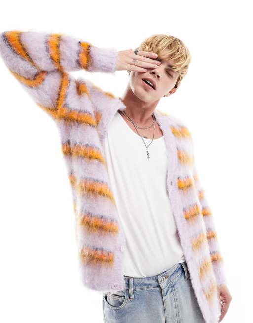 ASOS DESIGN oversized knitted extreme fluffy stripe cardigan