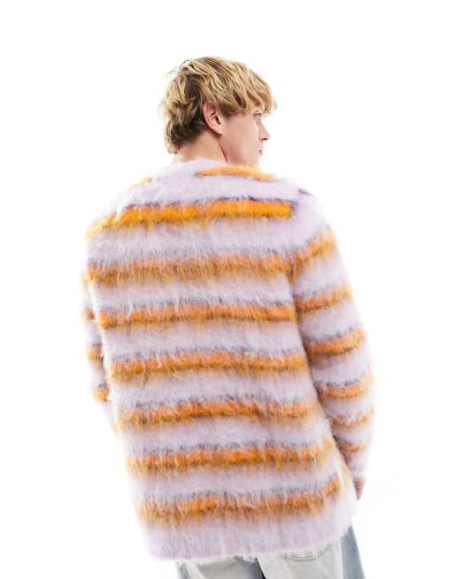 ASOS DESIGN oversized knitted extreme fluffy stripe cardigan