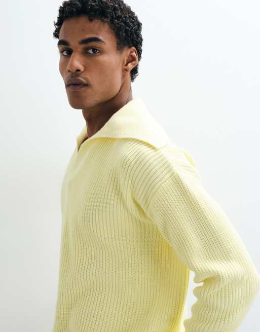 ASOS DESIGN oversized knitted extreme open collar polo jumper in yellow, 5 of 5