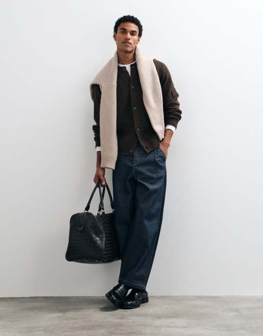 ASOS DESIGN oversized knitted fisherman rib cardigan in brown, 2 of 5
