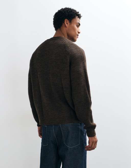 ASOS DESIGN oversized knitted fisherman rib cardigan in brown, 5 of 5