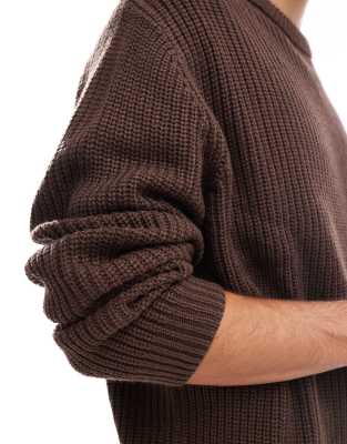 ASOS DESIGN oversized knitted fisherman rib jumper in chocolate brown