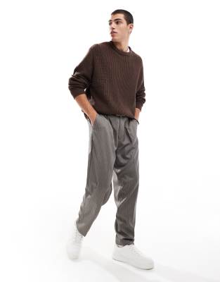 ASOS DESIGN oversized knitted fisherman rib jumper in chocolate brown