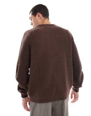 ASOS DESIGN oversized knitted fisherman rib jumper in chocolate brown