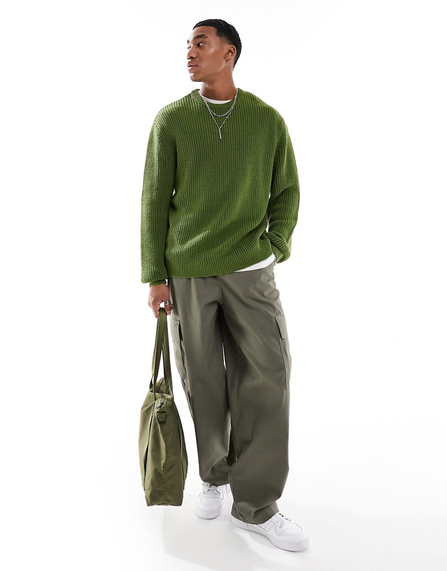 ASOS DESIGN oversized knitted fisherman rib jumper in green