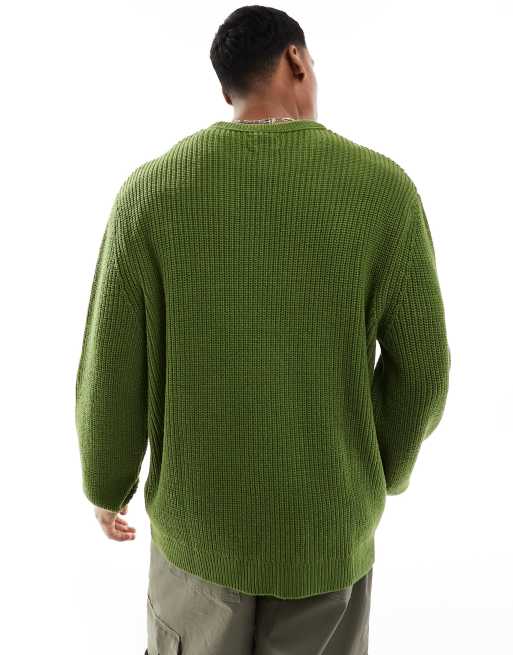 ASOS DESIGN oversized knitted fisherman rib jumper in green