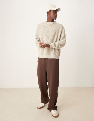 ASOS DESIGN oversized knitted fisherman rib sweater in oatmeal twist