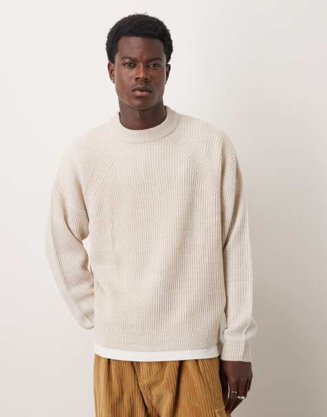 ASOS DESIGN oversized knitted fisherman rib jumper in stone marl - view 1