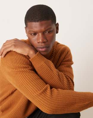 ASOS DESIGN oversized knitted fisherman rib jumper in tan