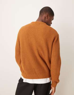 ASOS DESIGN oversized knitted fisherman rib jumper in tan