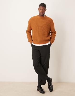ASOS DESIGN oversized knitted fisherman rib jumper in tan